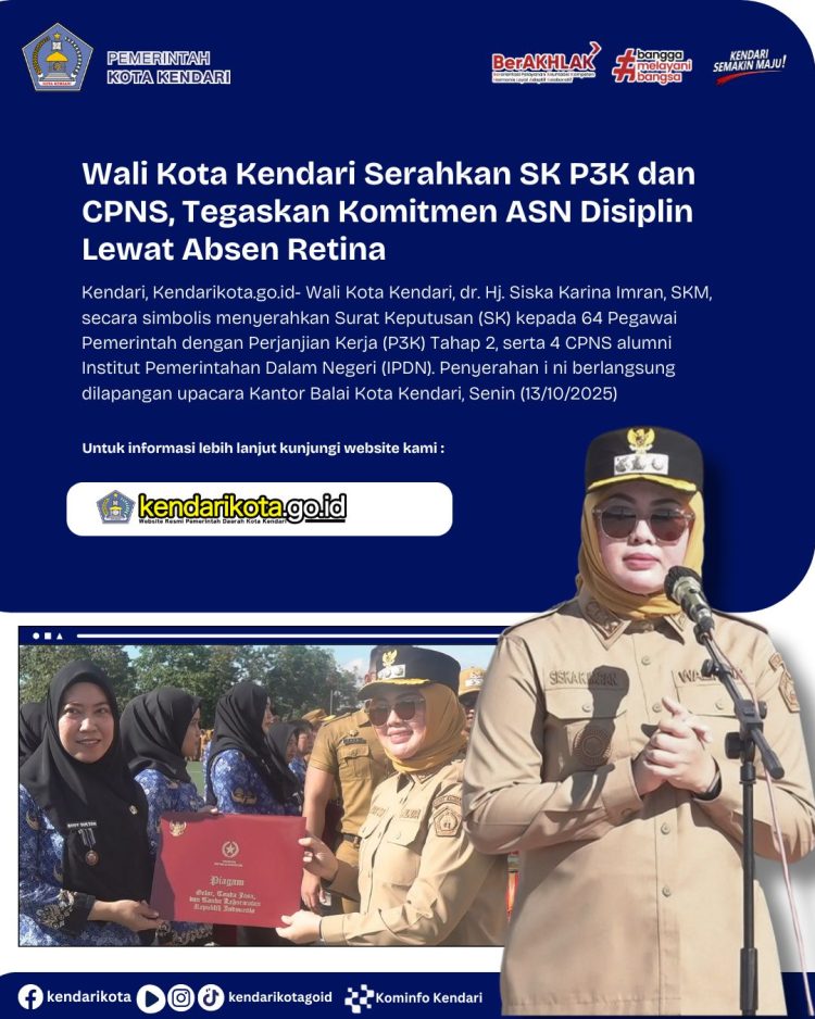Wali Kota Kendari Serahkan SK P3K dan CPNS, Tegaskan Komitmen ASN Disiplin Lewat Absen Retina