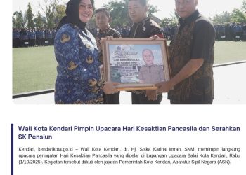 Wali Kota Kendari Pimpin Upacara Hari Kesaktian Pancasila dan Serahkan SK Pensiun