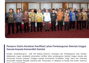 Pemprov Sultra Serahkan Sertifikat Lahan Pembangunan Sekolah Unggul Garuda Kepada Kemendikti Saintek