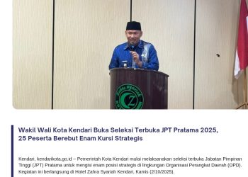 Wakil Wali Kota Kendari Buka Seleksi Terbuka JPT Pratama 2025, 25 Peserta Berebut Enam Kursi Strategis