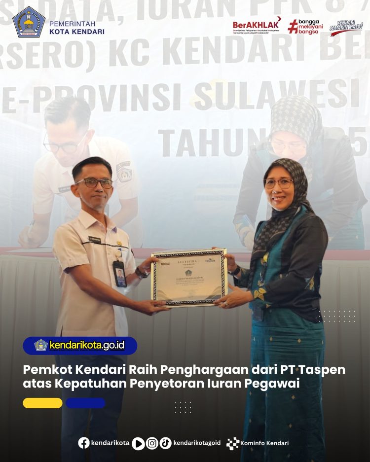 Pemkot Kendari Raih Penghargaan dari PT Taspen atas Kepatuhan Penyetoran Iuran Pegawai