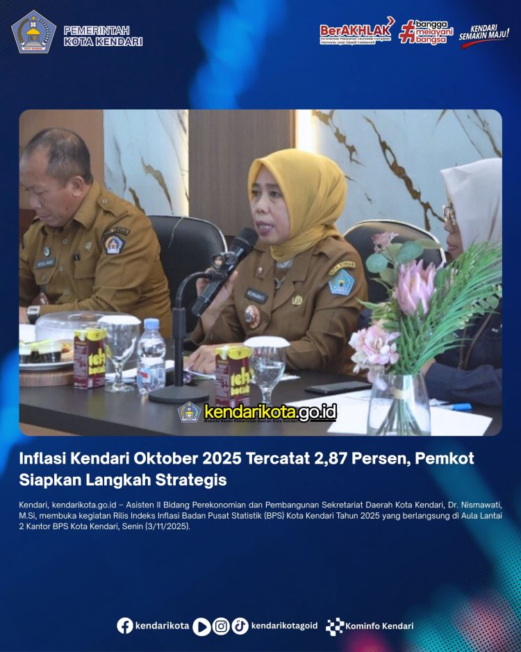 Inflasi Kendari Oktober 2025 Tercatat 2,87 Persen, Pemkot Siapkan Langkah Strategis