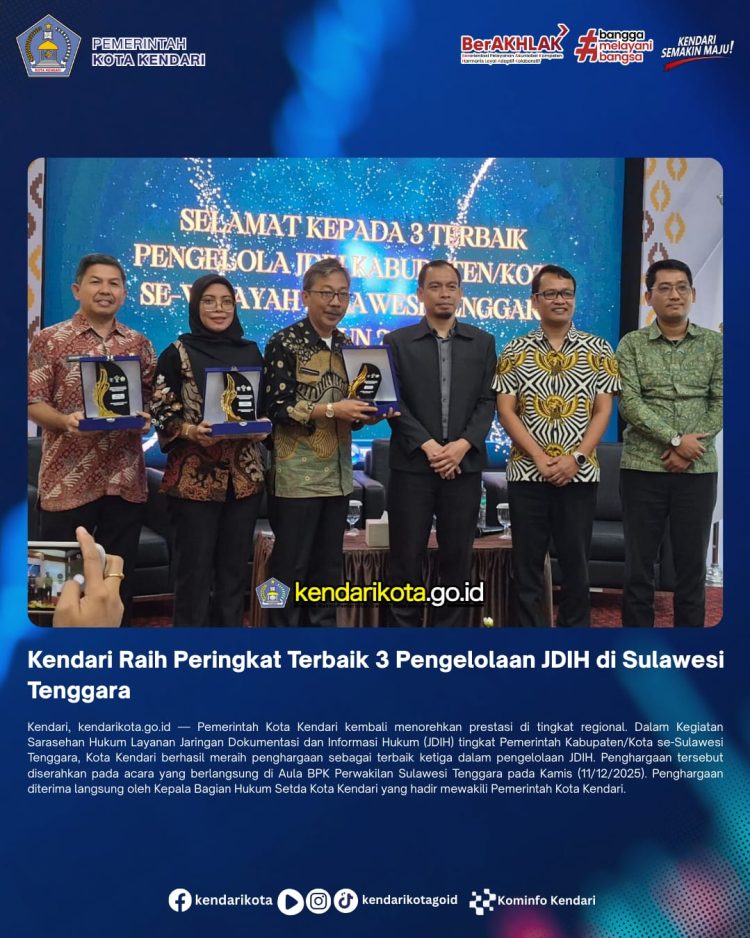 Kendari Raih Peringkat Terbaik 3 Pengelolaan JDIH di Sulawesi Tenggara