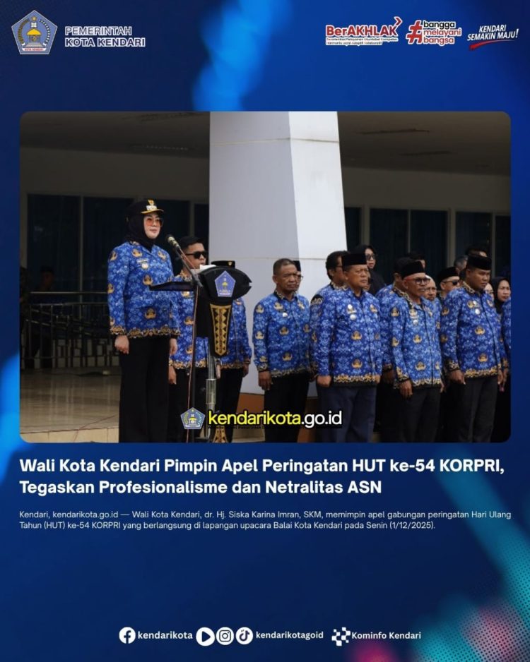 Wali Kota Kendari Pimpin Apel Peringatan HUT ke-54 KORPRI, Tegaskan Profesionalisme dan Netralitas ASN