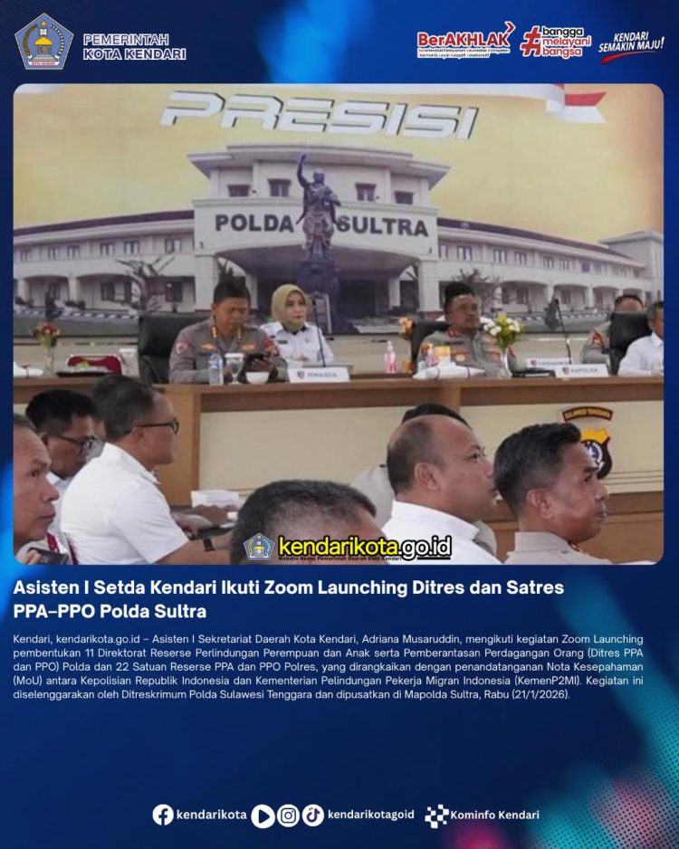 Asisten I Setda Kendari Ikuti Zoom Launching Ditres dan Satres PPA–PPO Polda Sultra