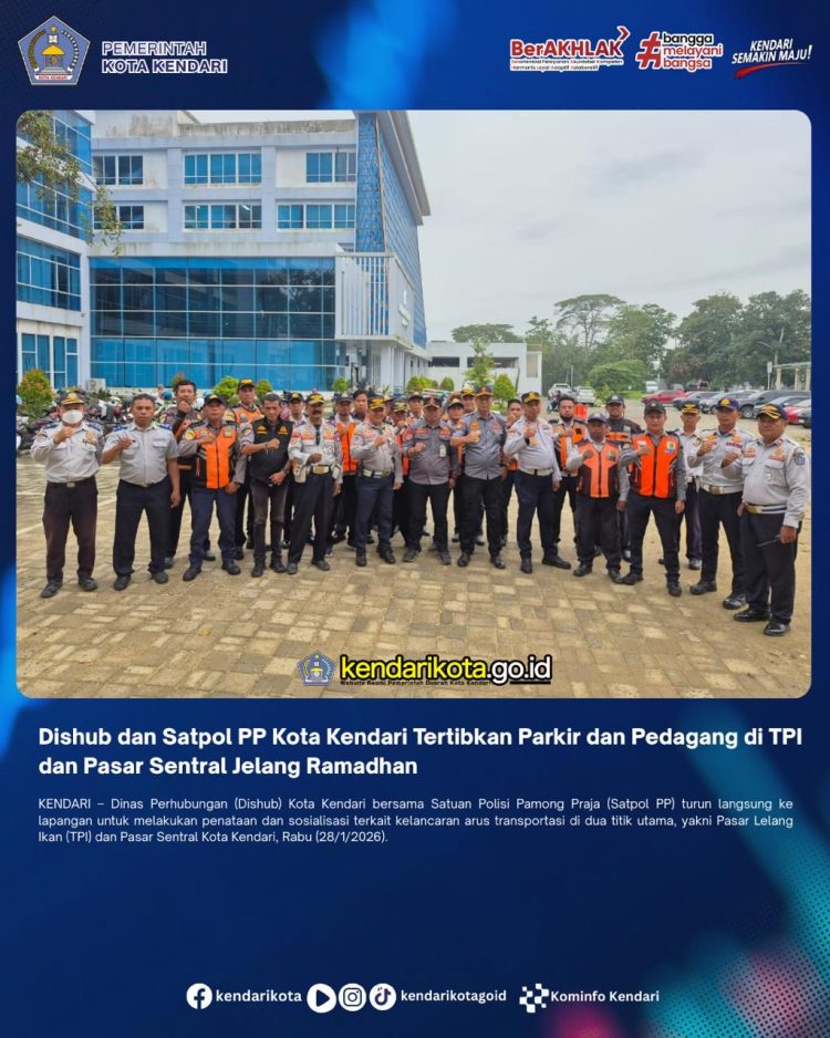 Dishub dan Satpol PP Kota Kendari Tertibkan Parkir dan Pedagang di TPI dan Pasar Sentral Jelang Ramadan