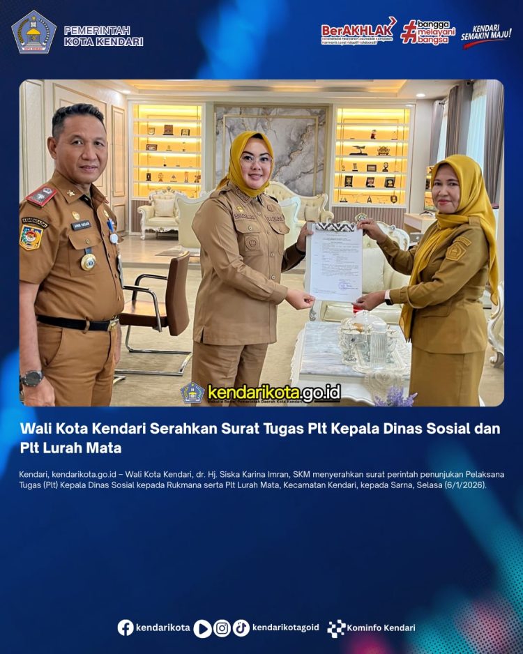 Wali Kota Kendari Serahkan Surat Tugas Plt Kepala Dinas Sosial dan Plt Lurah Mata