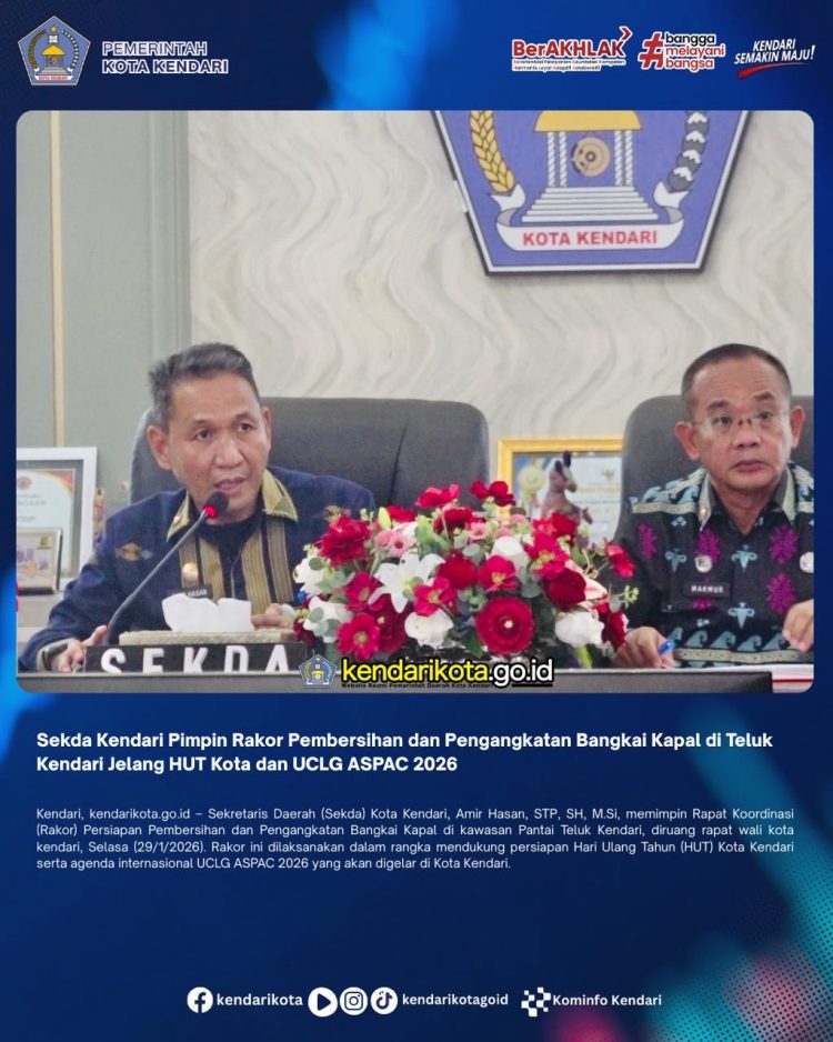 Sekda Kendari Pimpin Rakor Pembersihan dan Pengangkatan Bangkai Kapal di Teluk Kendari Jelang HUT Kota dan UCLG ASPAC 2026