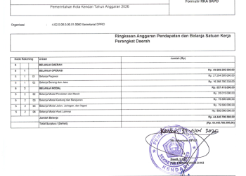 Rencana Kerja dan Anggaran Satuan Kerja Perangkat Daerah Kota Kendari TA 2026
