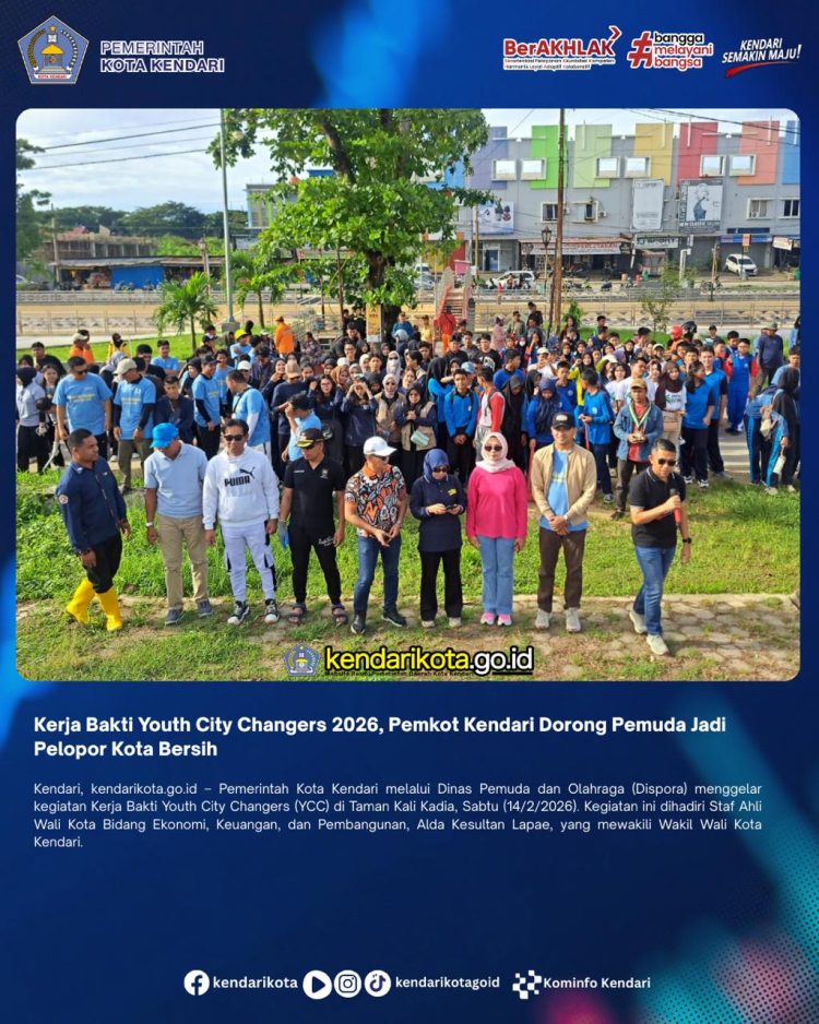 Kerja Bakti Youth City Changers 2026, Pemkot Kendari Dorong Pemuda Jadi Pelopor Kota Bersih