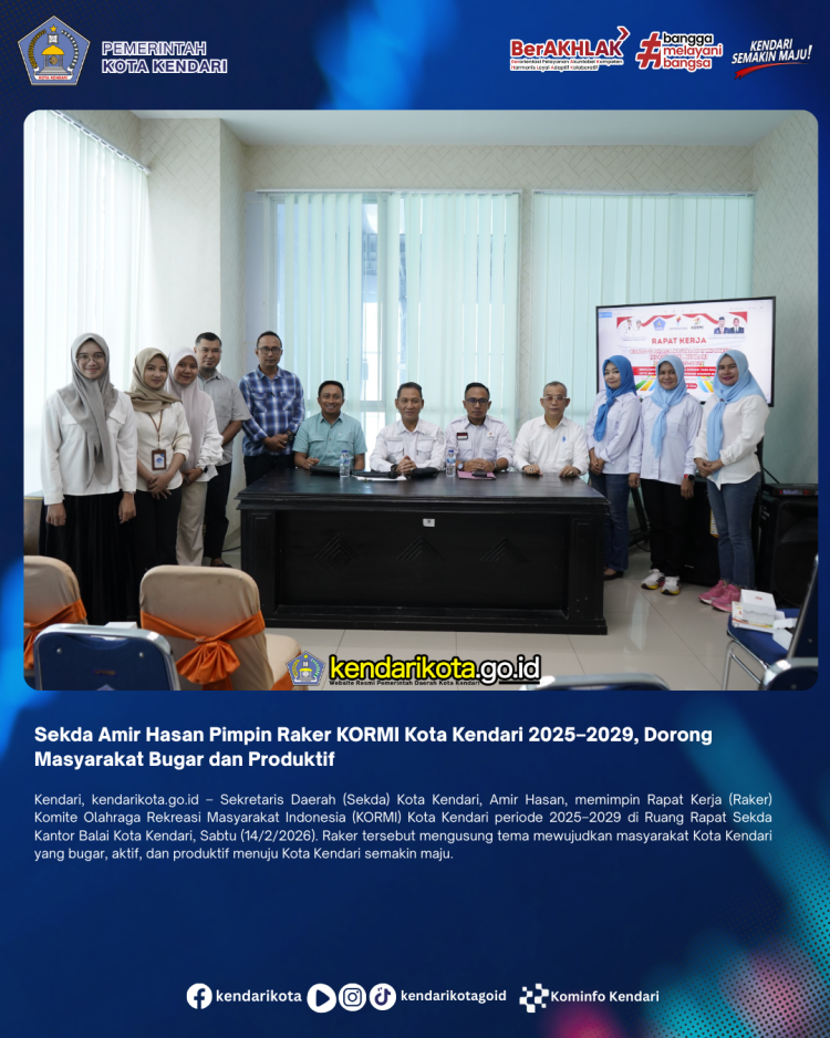 Sekda Amir Hasan Pimpin Raker KORMI Kota Kendari 2025–2029, Dorong Masyarakat Bugar dan Produktif