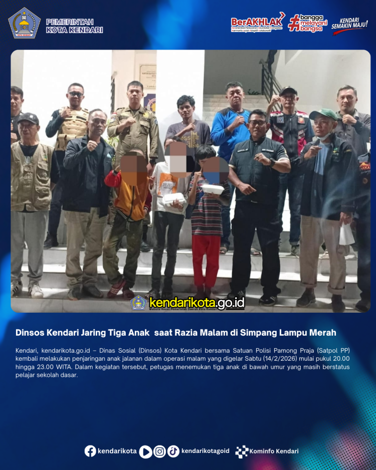 Dinsos Kendari Jaring Tiga Anak saat Razia Malam di Simpang Lampu Merah