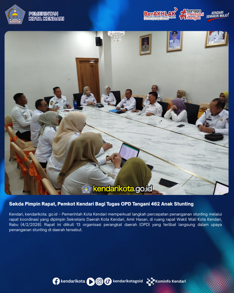 Sekda Pimpin Rapat, Pemkot Kendari Bagi Tugas OPD Tangani 462 Anak Stunting