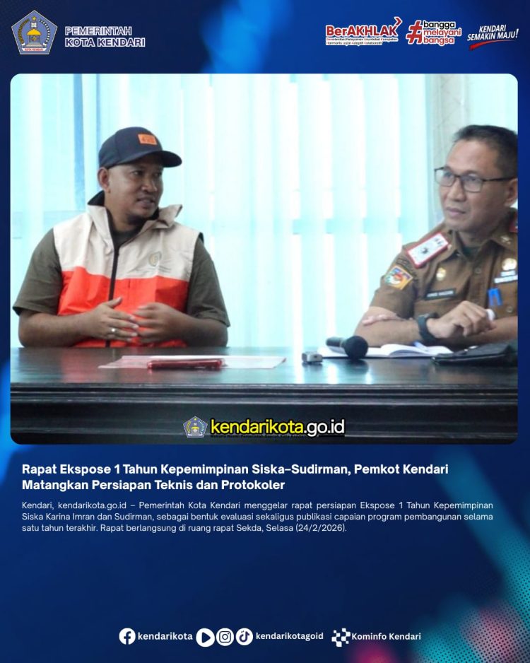 Rapat Expose 1 Tahun Kepemimpinan Siska–Sudirman, Pemkot Kendari Matangkan Persiapan Teknis dan Protokoler