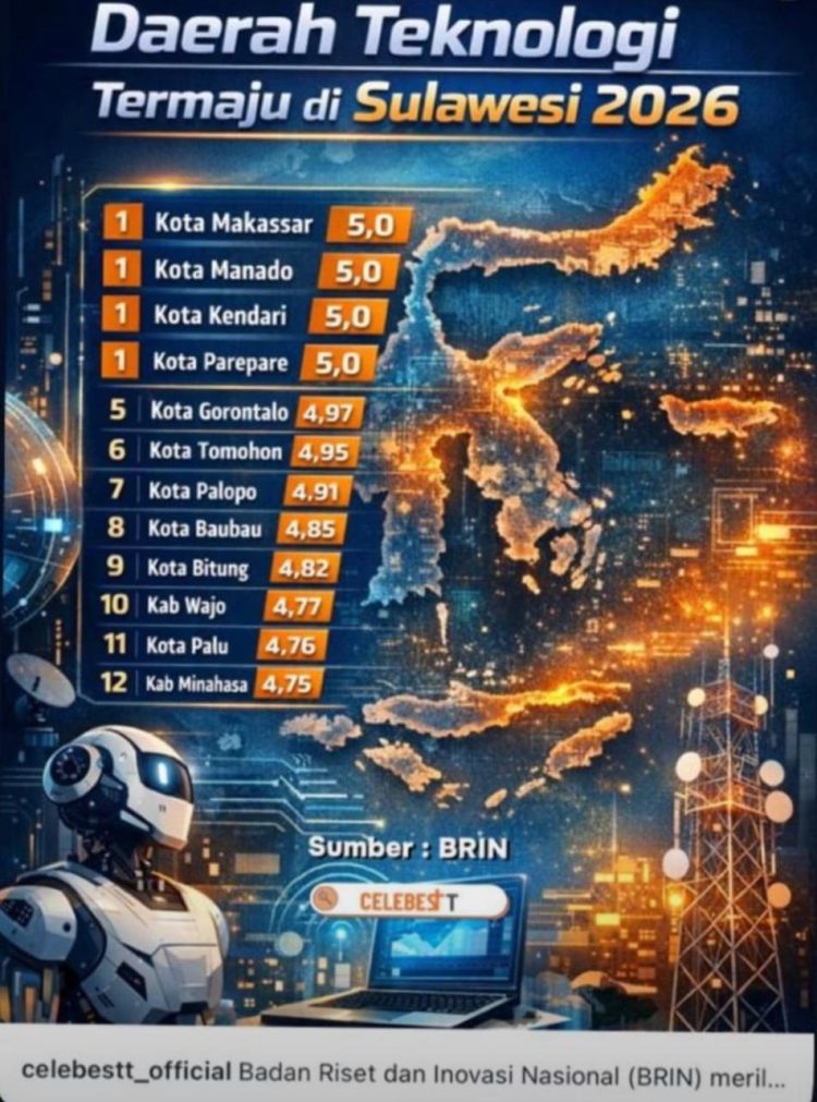 Kota Kendari Masuk Daerah Teknologi Termaju di Sulawesi 2026, Raih Skor Sempurna dari BRIN‎