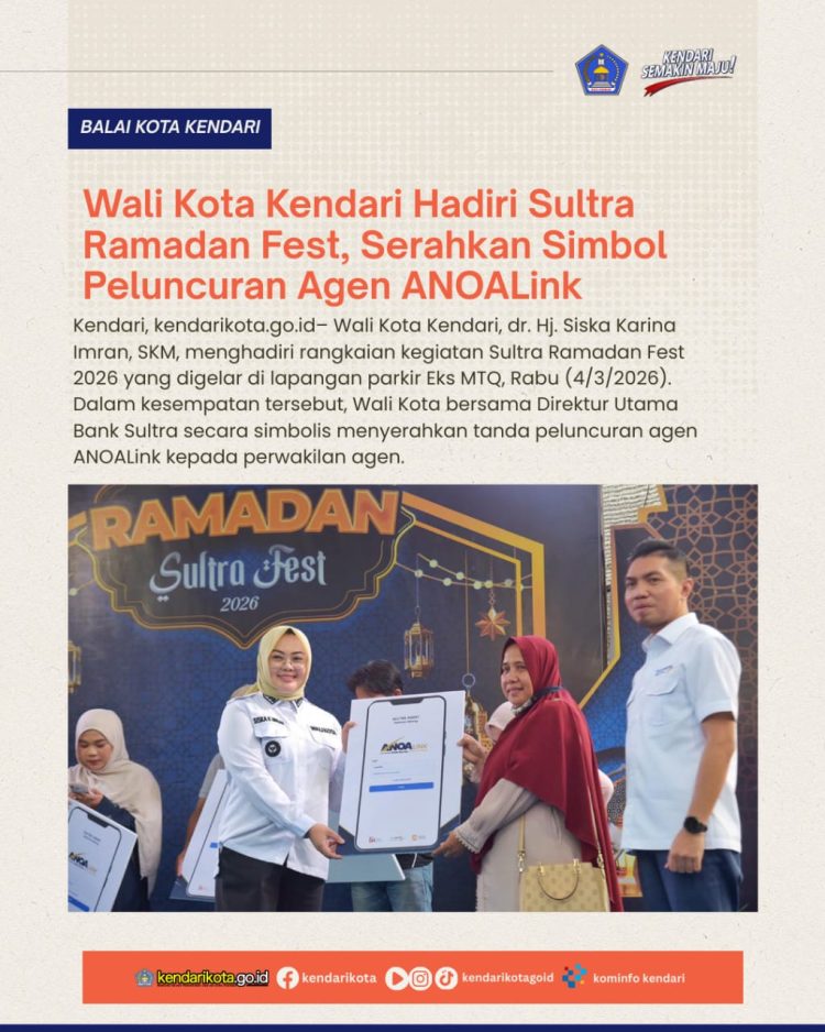 Wali Kota Kendari Hadiri Sultra Ramadan Fest, Serahkan Simbol Peluncuran Agen ANOALink
