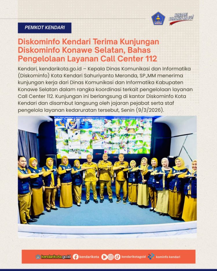 Diskominfo Kendari Terima Kunjungan Diskominfo Konawe Selatan, Bahas Pengelolaan Layanan Call Center 112