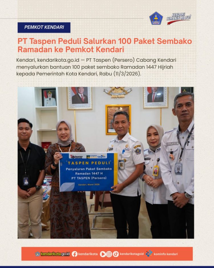 PT Taspen Peduli Salurkan 100 Paket Sembako Ramadan ke Pemkot Kendari