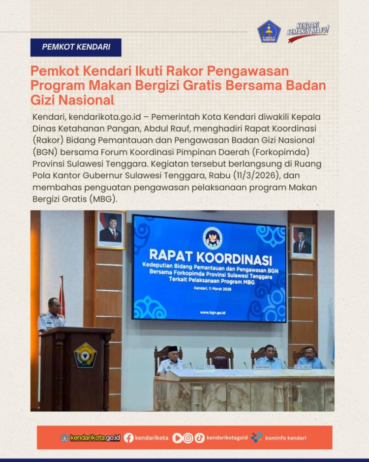 Pemkot Kendari Ikuti Rakor Pengawasan Program Makan Bergizi Gratis Bersama Badan Gizi Nasional