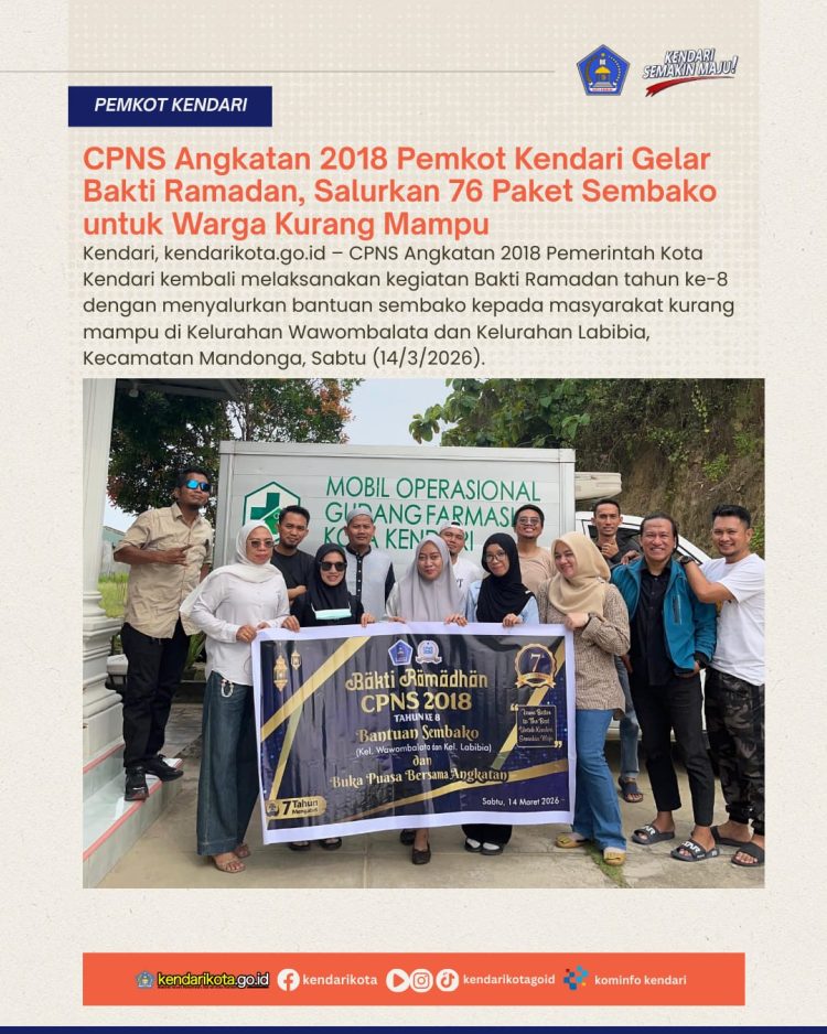 CPNS Angkatan 2018 Pemkot Kendari Gelar Bakti Ramadan, Salurkan 76 Paket Sembako untuk Warga Kurang Mampu