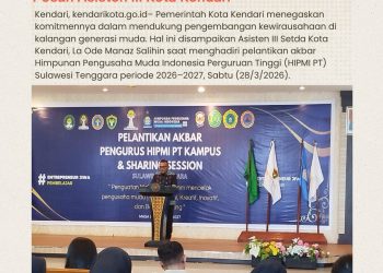 Hadiri Pelantikan Akbar HIPMI PT Sultra, Ini Pesan Asisten III Kota Kendari