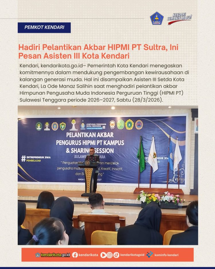 Hadiri Pelantikan Akbar HIPMI PT Sultra, Ini Pesan Asisten III Kota Kendari