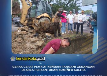 Gerak Cepat Pemkot Kendari Tangani Genangan di Area Perkantoran Kominfo Sultra