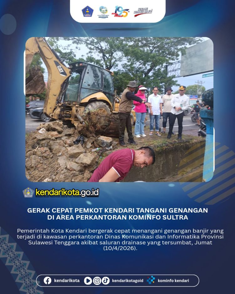 Gerak Cepat Pemkot Kendari Tangani Genangan di Area Perkantoran Kominfo Sultra