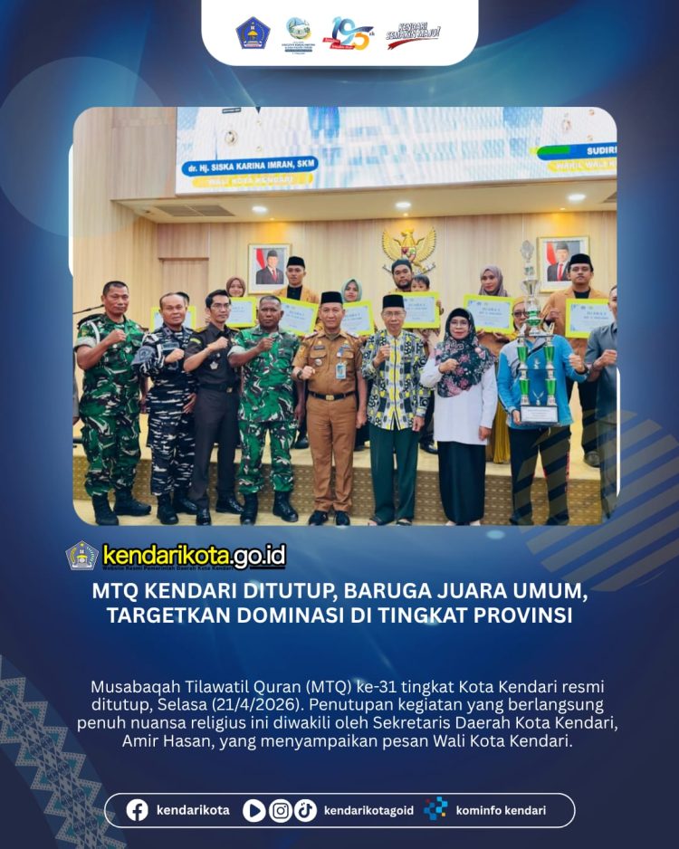 MTQ Kendari Ditutup, Baruga Juara Umum, Targetkan Dominasi di Tingkat Provinsi