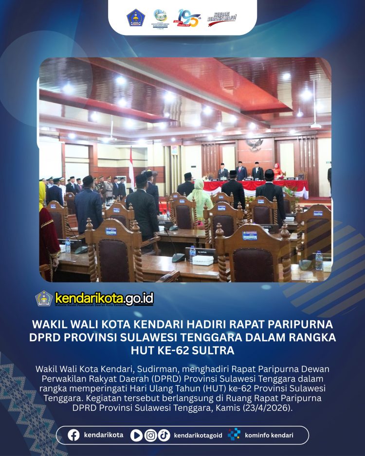 Wakil Wali Kota Kendari Hadiri Rapat Paripurna DPRD Provinsi Sulawesi Tenggara dalam Rangka HUT ke-62 Sultra