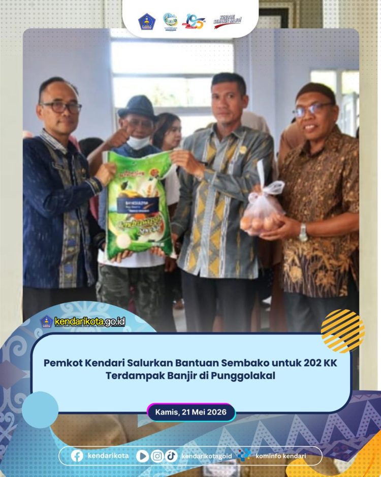 Pemkot Kendari Salurkan Bantuan Sembako untuk 202 KK Terdampak Banjir di Punggolaka