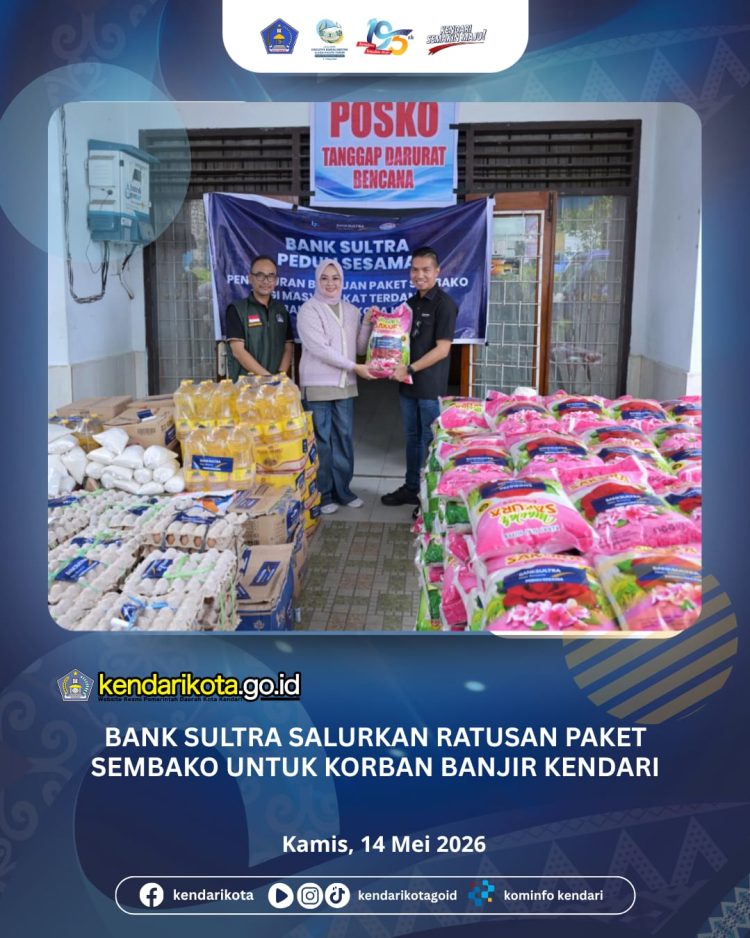 Bank Sultra Salurkan Ratusan Paket Sembako untuk Korban Banjir Kendari