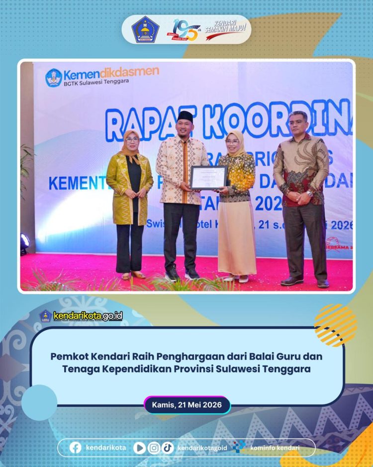Pemkot Kendari Raih Penghargaan dari Balai Guru dan Tenaga Kependidikan Provinsi Sulawesi Tenggara