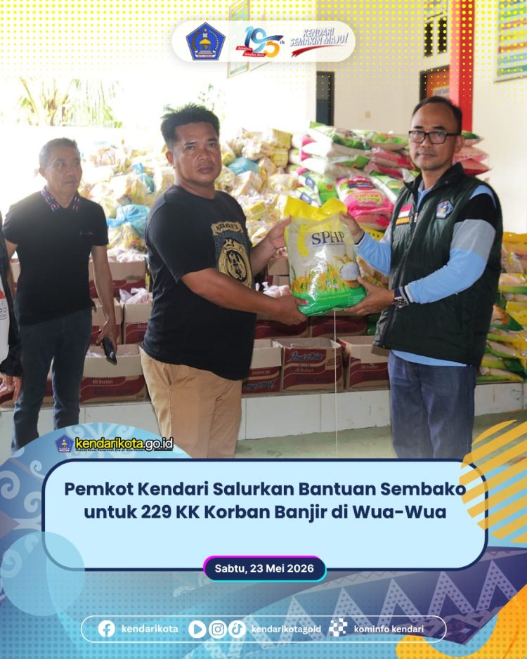 Pemkot Kendari Salurkan Bantuan Sembako untuk 229 KK Korban Banjir di Wua-Wua