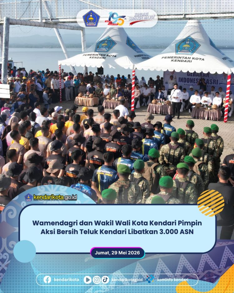Wamendagri dan Wakil Wali Kota Kendari Pimpin Aksi Bersih Teluk Kendari Libatkan 3.000 ASN