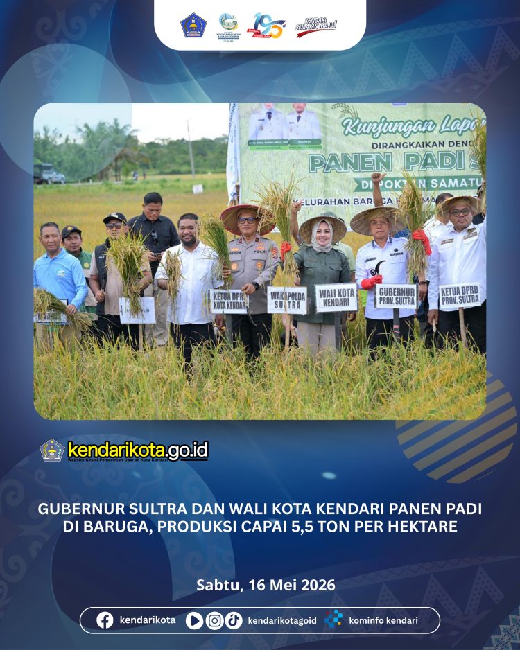 Gubernur Sultra dan Wali Kota Kendari Panen Padi di Baruga, Produksi Capai 5,5 Ton per Hektare