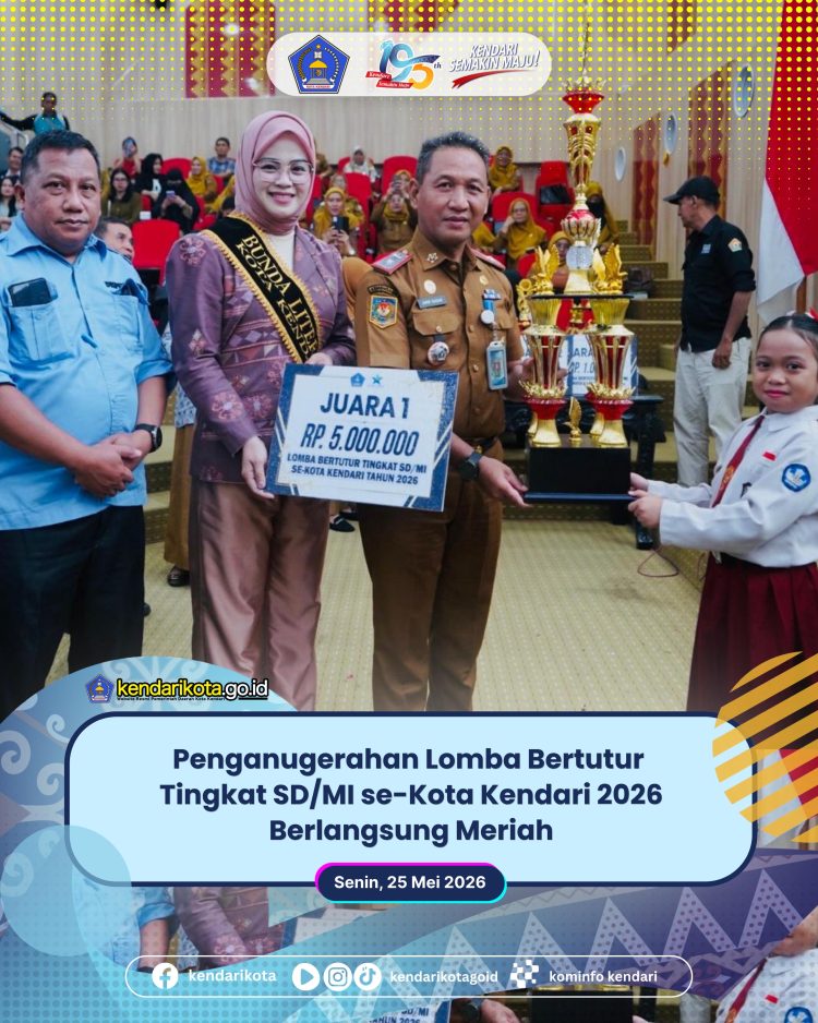 Penganugerahan Lomba Bertutur Tingkat SD/MI se-Kota Kendari 2026 Berlangsung Meriah