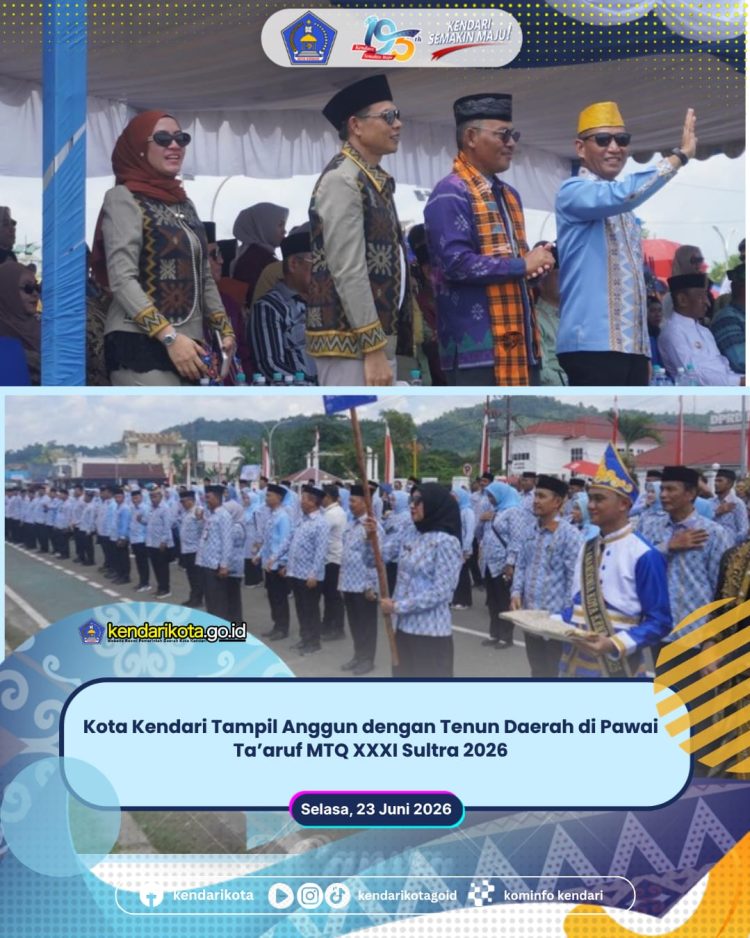 Kota Kendari Tampil Anggun dengan Tenun Daerah di Pawai Ta’aruf MTQ XXXI Sultra 2026
