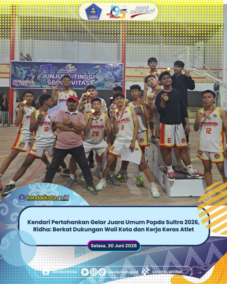 Kendari Pertahankan Gelar Juara Umum Popda Sultra 2026, Ridha: Berkat Dukungan Wali Kota dan Kerja Keras Atlet