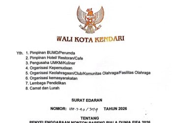 Surat Edaran Walikota Kendari tentang Penyelenggaraan Nonton Bareng Piala Dunia FIFA 2026