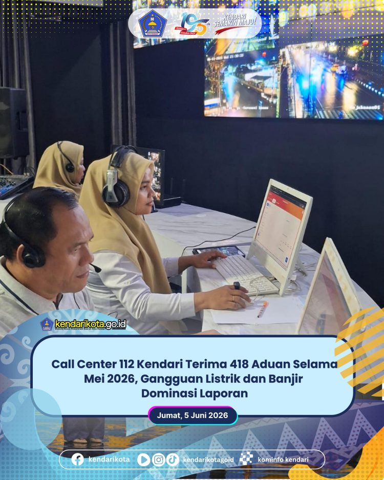 Call Center 112 Kendari Terima 418 Aduan Selama Mei 2026, Gangguan Listrik dan Banjir Dominasi Laporan