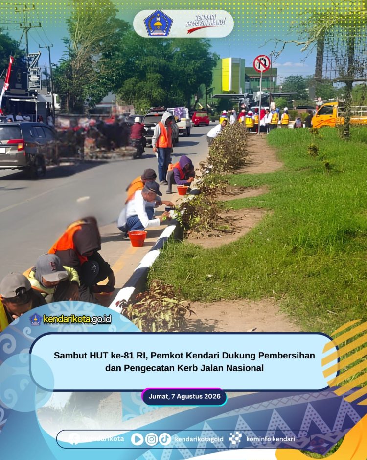 Sambut HUT ke-81 RI, Pemkot Kendari Dukung Pembersihan dan Pengecatan Kerb Jalan Nasional