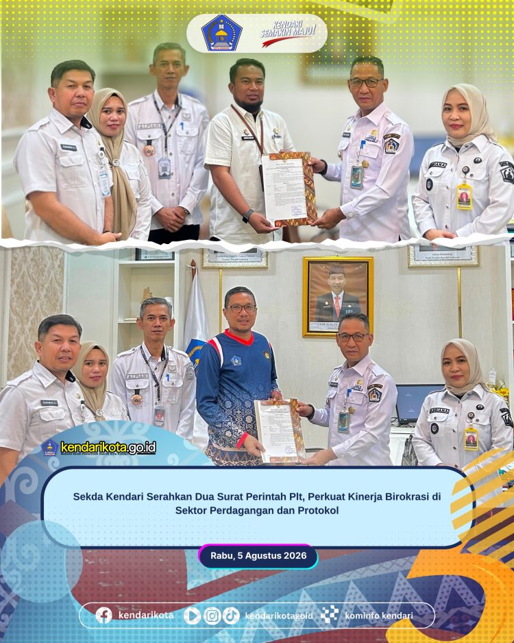 Sekda Kendari Serahkan Dua Surat Perintah Plt, Perkuat Kinerja Birokrasi di Sektor Perdagangan dan Protokol