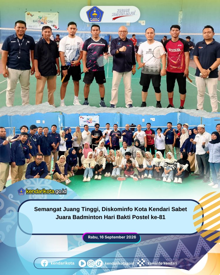 Semangat Juang Tinggi, Diskominfo Kota Kendari Sabet Juara Badminton Hari Bakti Postel ke-81
