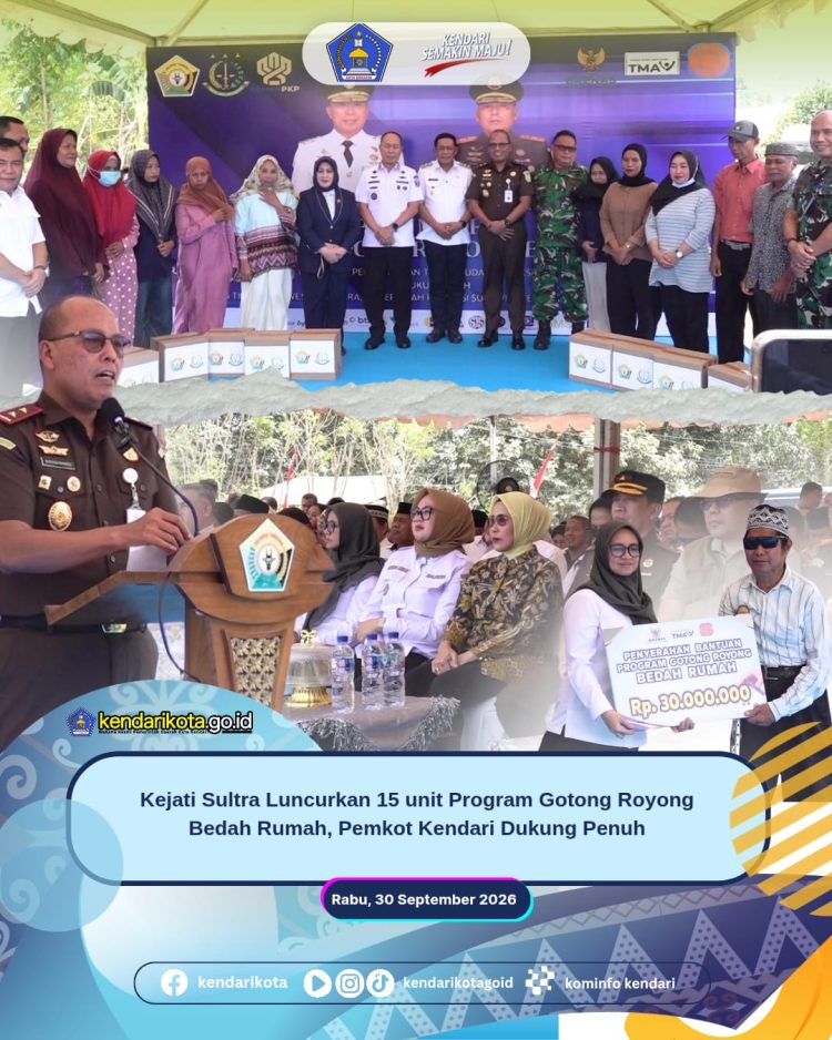 Kejati Sultra Luncurkan 15 unit Program Gotong Royong Bedah Rumah, Pemkot Kendari Dukung Penuh