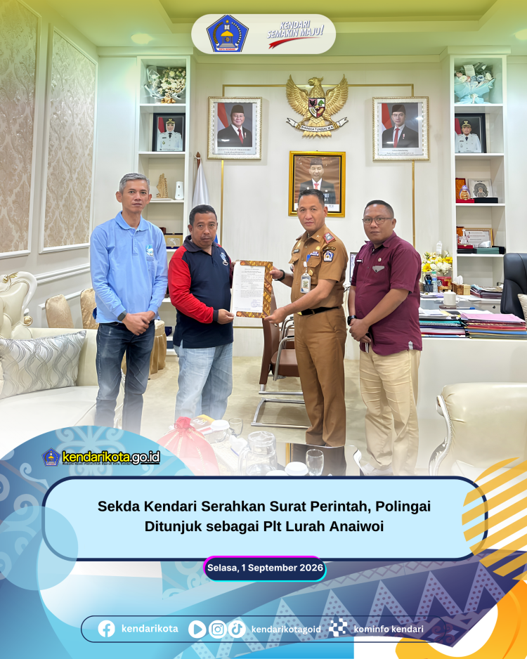 Sekda Kendari Serahkan Surat Perintah, Polingai Ditunjuk sebagai Plt Lurah Anaiwoi