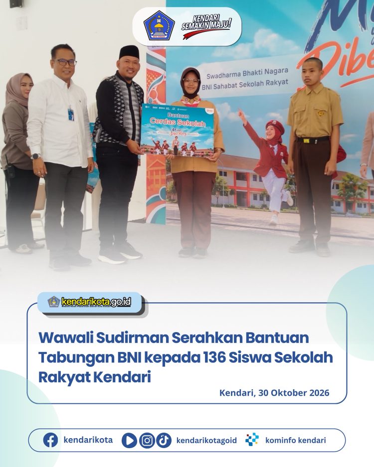 Wawali Sudirman Serahkan Bantuan Tabungan BNI kepada 136 Siswa Sekolah Rakyat Kendari