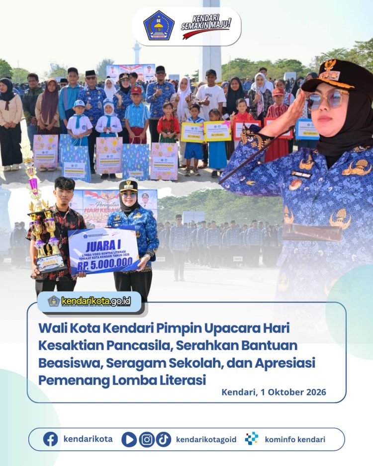 Wali Kota Kendari Pimpin Upacara Hari Kesaktian Pancasila, Serahkan Bantuan Beasiswa, Seragam Sekolah, dan Apresiasi Pemenang Lomba Literasi