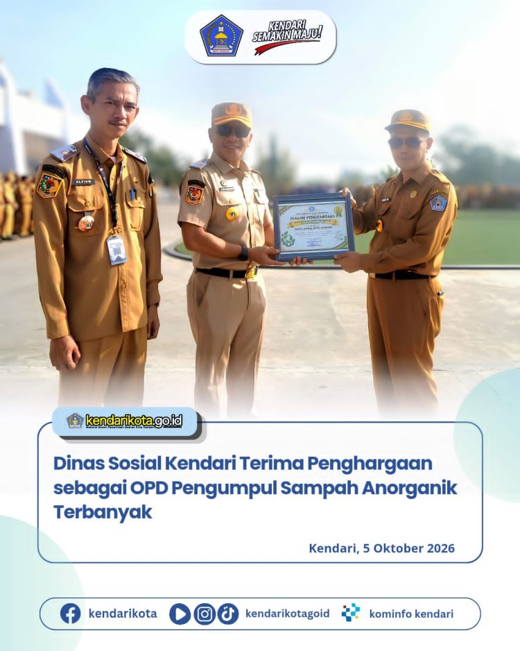 Dinas Sosial Kendari Terima Penghargaan sebagai OPD Pengumpul Sampah Anorganik Terbanyak