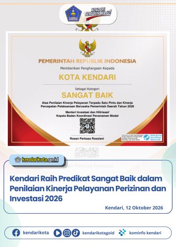 Kendari Raih Predikat Sangat Baik dalam Penilaian Kinerja Pelayanan Perizinan dan Investasi 2026